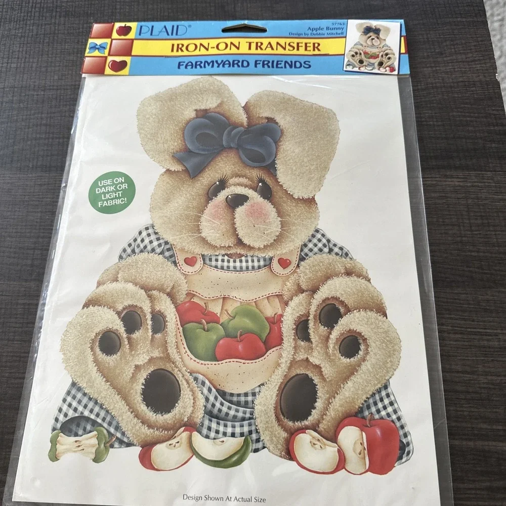 Vintage 1994 Plaid Iron-On Transfer Apple Bunny #57763